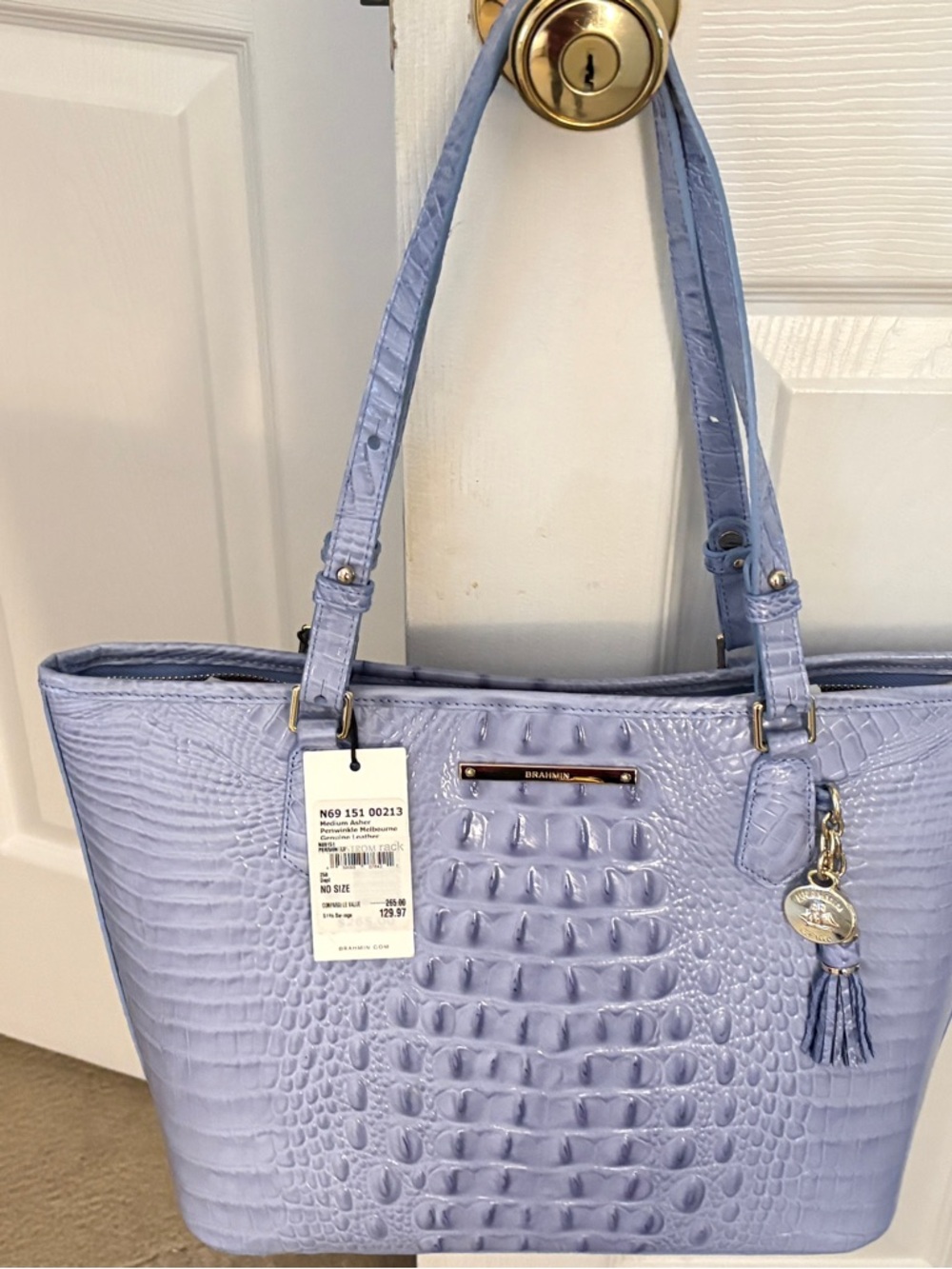 Brahmin Lilac Croc-Embossed Tote with Tassel